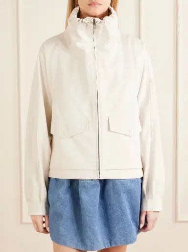 Loewe Leather-trimmed Anagram-embroidered cropped cotton and silk-blend gabardine jacket | Thumbnail 3