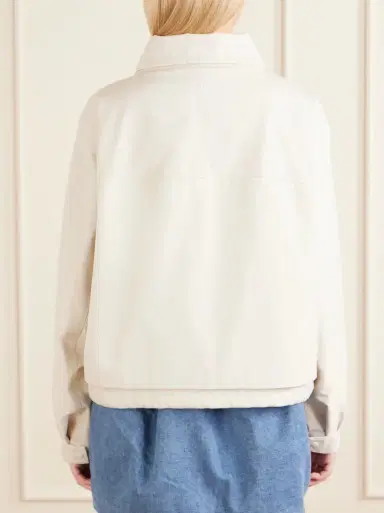 Loewe Leather-trimmed Anagram-embroidered cropped cotton and silk-blend gabardine jacket | Thumbnail 4