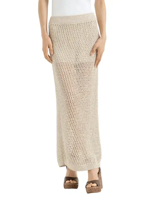 Brunello Cucinelli Dazzling texture net knit skirt in hemp
