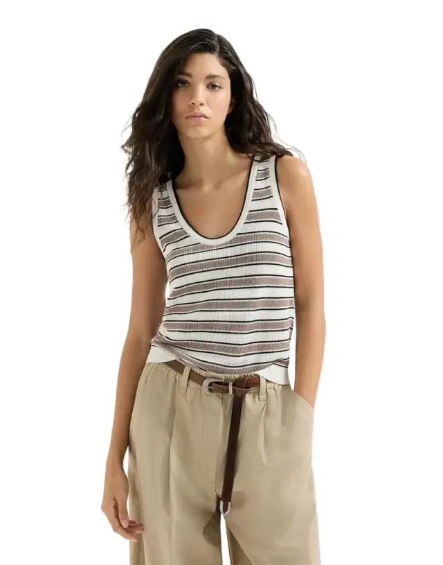 Brunello Cucinelli Cotton knit top with sparkling stripes