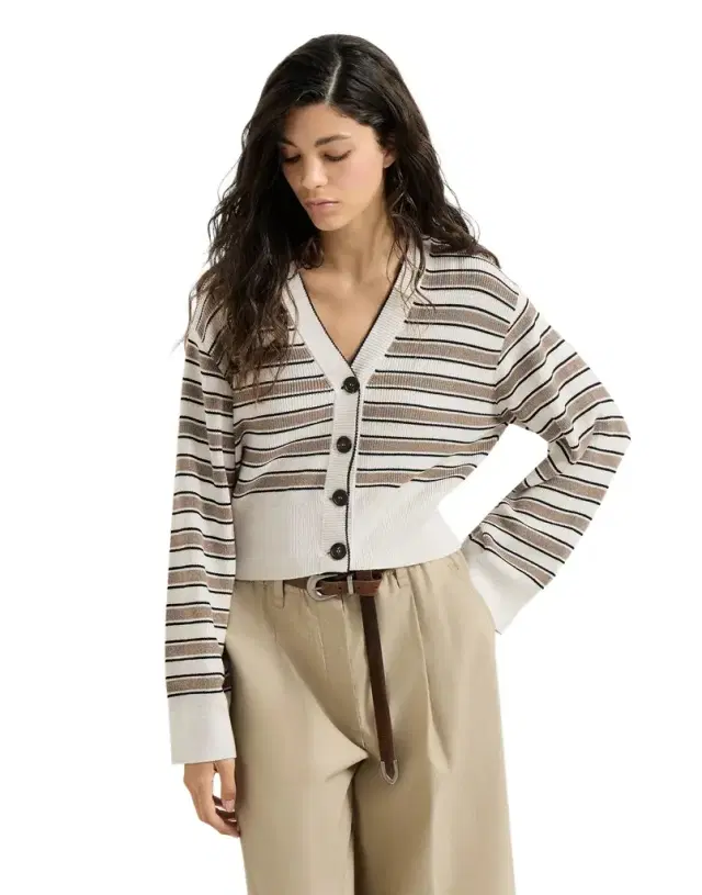 Brunello Cucinelli Cotton cardigan with sparkling stripes