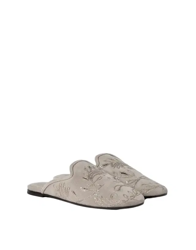 Brunello Cucinelli Suede mules with dazzling broderie anglaise