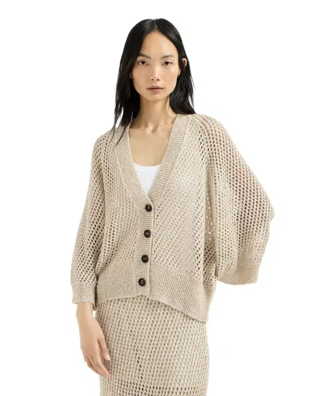Brunello Cucinelli Dazzling texture net cardigan in hemp