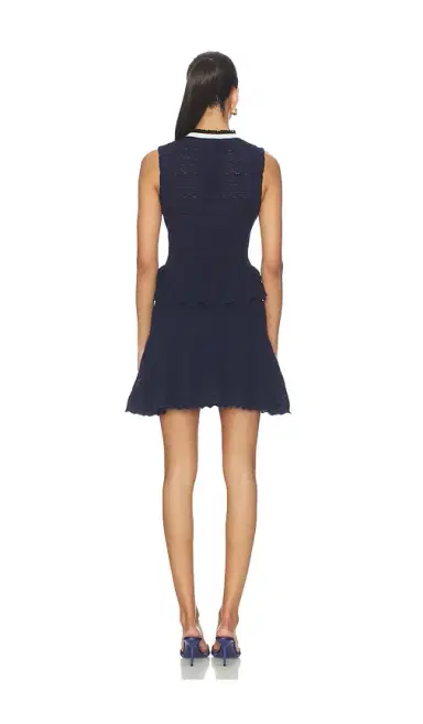 Self-Portrait Navy Peplum Pointelle Knit Mini Dress | Thumbnail 3 Self-Portrait Navy Peplum Pointelle Knit Mini Dress | Thumbnail 3