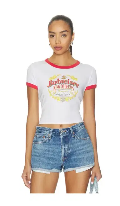 Junk Food Budweiser Ringer Baby Tee | Thumbnail 1 Junk Food Budweiser Ringer Baby Tee | Thumbnail 1