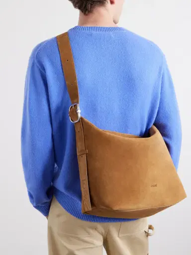 Loewe Loop Logo-Debossed Suede Messenger Bag - Men | Thumbnail 3