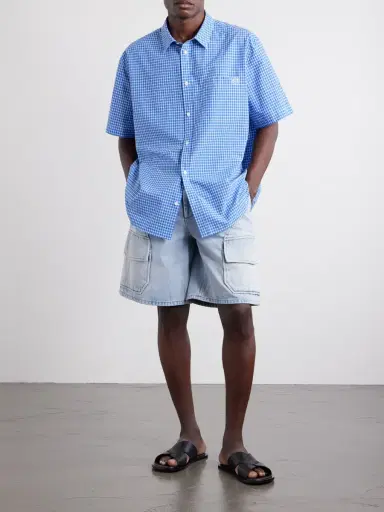 Loewe Paula's Ibiza Logo-Embroidered Checked Cotton-Poplin Shirt - Men | Thumbnail 2