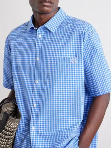 Loewe Paula's Ibiza Logo-Embroidered Checked Cotton-Poplin Shirt - Men | Thumbnail 5