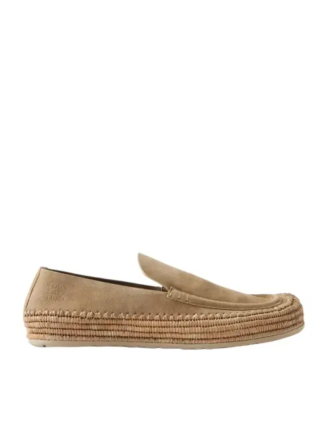 Loewe Paula's Ibiza Rio Raffia-Trimmed Suede Loafers - Men