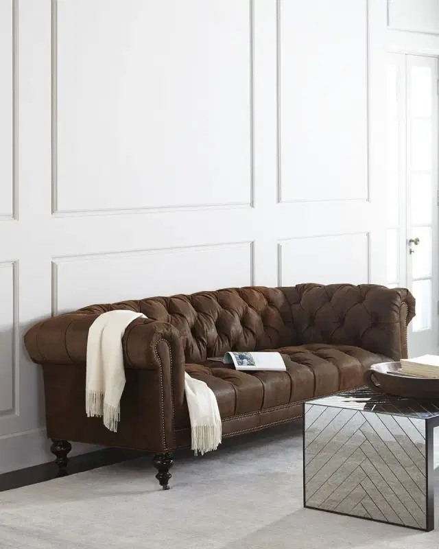 Old Hickory Tannery Morgan Rustic-Suede Chesterfield Sofa 86"