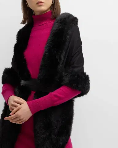 Sofia Cashmere Cashmere Faux Fur Trimmed Diamond Wrap | Thumbnail 6 Sofia Cashmere Cashmere Faux Fur Trimmed Diamond Wrap | Thumbnail 6