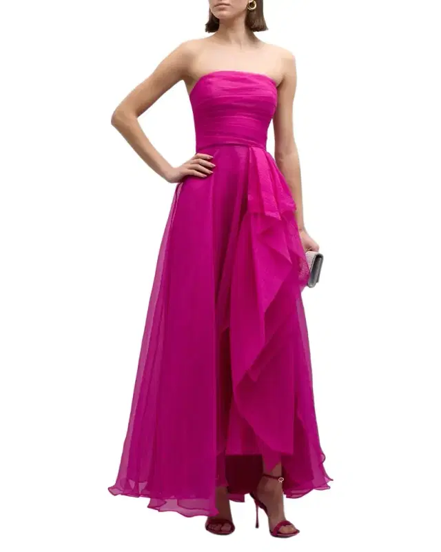 Theia Teresa Draped Strapless Gown