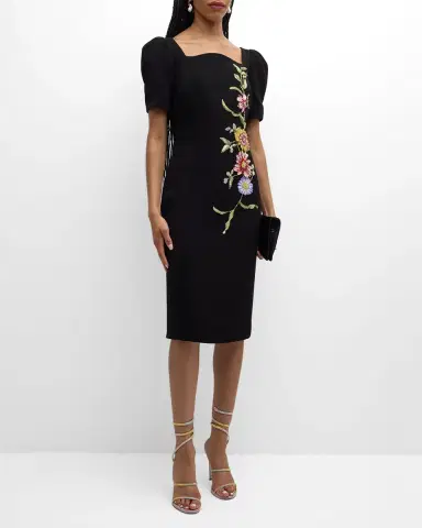 Rickie Freeman for Teri Jon Puff-Sleeve Floral Applique Dress | Thumbnail 2 Rickie Freeman for Teri Jon Puff-Sleeve Floral Applique Dress | Thumbnail 2
