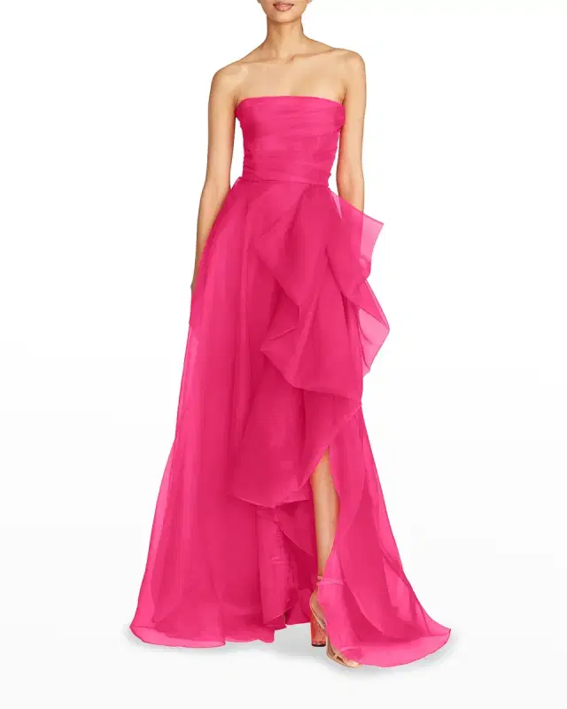 Theia Teresa Draped Strapless Gown
