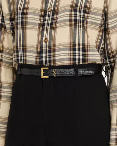Saint Laurent YSL Grain Leather Skinny Belt | Thumbnail 2