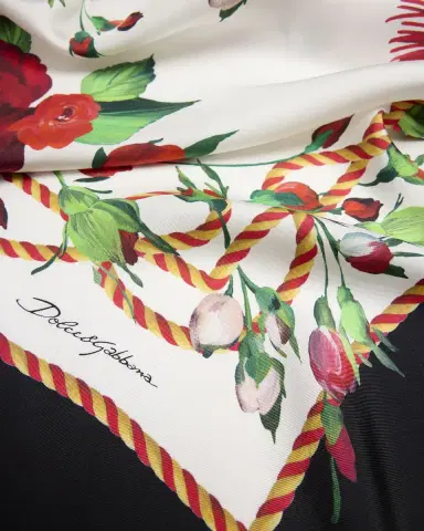 Dolce & Gabbana Floral Tassel Foulard Silk Scarf | Thumbnail 3