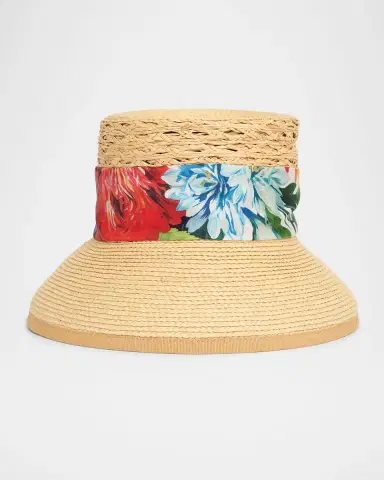 Dolce & Gabbana Raffia Bucket Hat With Silk Scarf | Thumbnail 3
