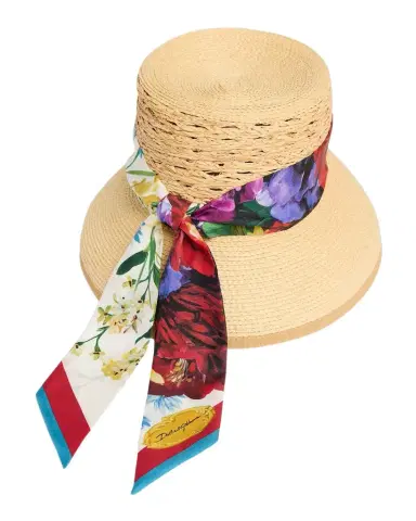 Dolce & Gabbana Raffia Bucket Hat With Silk Scarf | Thumbnail 1