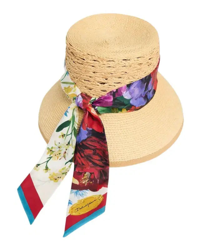 Raffia Bucket Hat With Silk Scarf