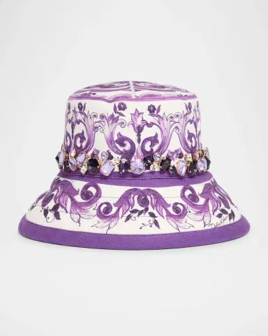 Dolce & Gabbana Majolica-Print Crystal Bucket Hat | Thumbnail 3