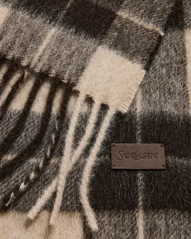 Saint Laurent Llama and Wool Tartan Scarf | Thumbnail 3 Saint Laurent Llama and Wool Tartan Scarf | Thumbnail 3