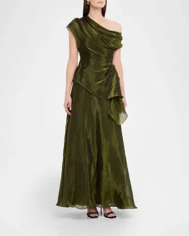 THEIA Avalina Draped Organza Lame Peplum Gown | Thumbnail 2 THEIA Avalina Draped Organza Lame Peplum Gown | Thumbnail 2