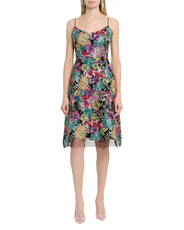 Rickie Freeman for Teri Jon Floral Sequin Tulle Dress