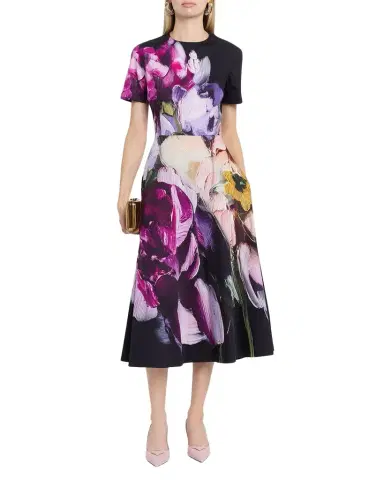 Rickie Freeman for Teri Jon Floral-Print Stretch Cotton Midi Dress | Thumbnail 1 Rickie Freeman for Teri Jon Floral-Print Stretch Cotton Midi Dress | Thumbnail 1