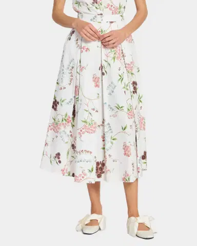 Erdem Floral Print Pleated Cotton Poplin Midi Skirt | Thumbnail 3