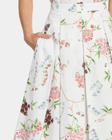 Erdem Floral Print Pleated Cotton Poplin Midi Skirt | Thumbnail 4
