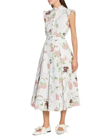 Erdem Floral Print Pleated Cotton Poplin Midi Skirt | Thumbnail 1