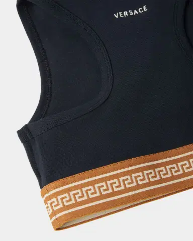 Versace Girl's Greca Jacquard Stretch Cotton Tank Top | Thumbnail 2 Versace Girl's Greca Jacquard Stretch Cotton Tank Top | Thumbnail 2