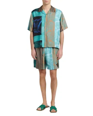 Versace Men's Floating Abstract Silk Twill Pull-On Shorts | Thumbnail 1