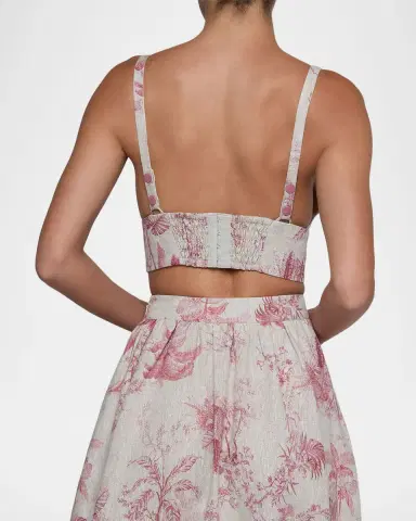 L'Agence Kaori Etoile-Print Linen Bralette Top | Thumbnail 2