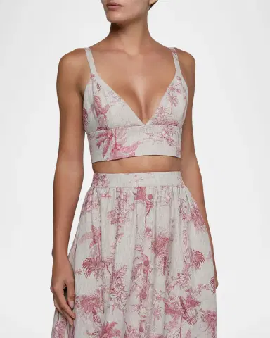 L'Agence Kaori Etoile-Print Linen Bralette Top | Thumbnail 3