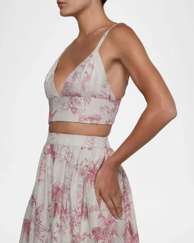 L'Agence Kaori Etoile-Print Linen Bralette Top | Thumbnail 4