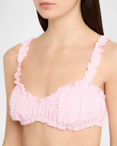 Simkhai Evander Ruched Gingham Seersucker Bikini Top | Thumbnail 3