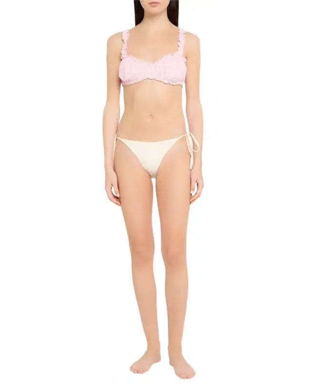 SIMKHAI Evander Ruched Gingham Seersucker Bikini Top