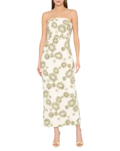 Milly Jasmine Strapless Embroidered Lace Midi Dress | Thumbnail 1