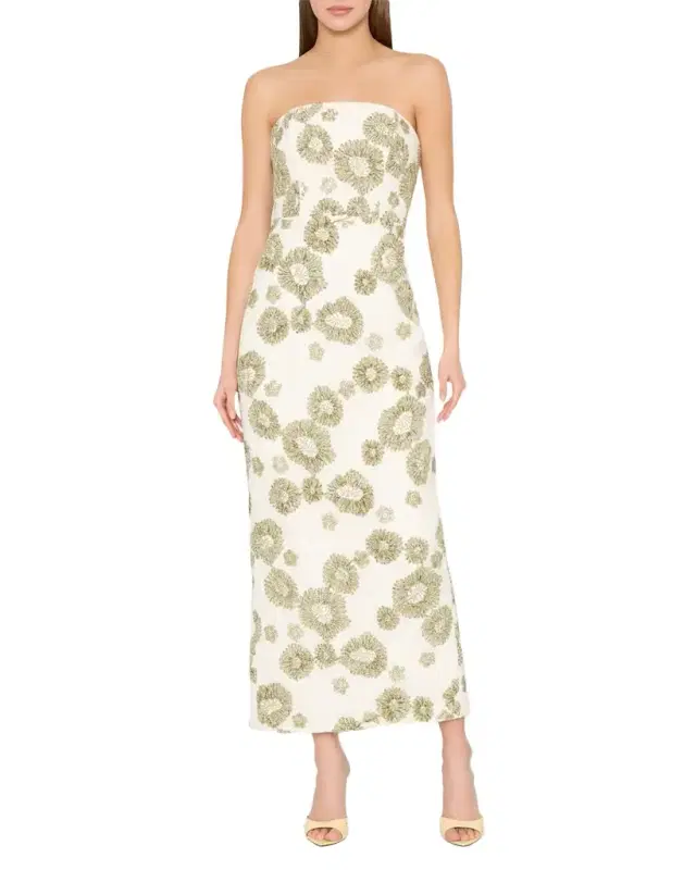 Jasmine Strapless Embroidered Lace Midi Dress