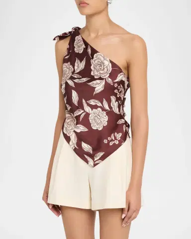 TANYA TAYLOR Brigid Floral Satin Tie-Shoulder Top | Thumbnail 3