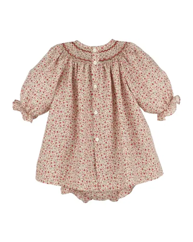 Luli & Me Girl 's Mulberry Floral Smocked Dress & Bloomers Set, Size 6M-24M