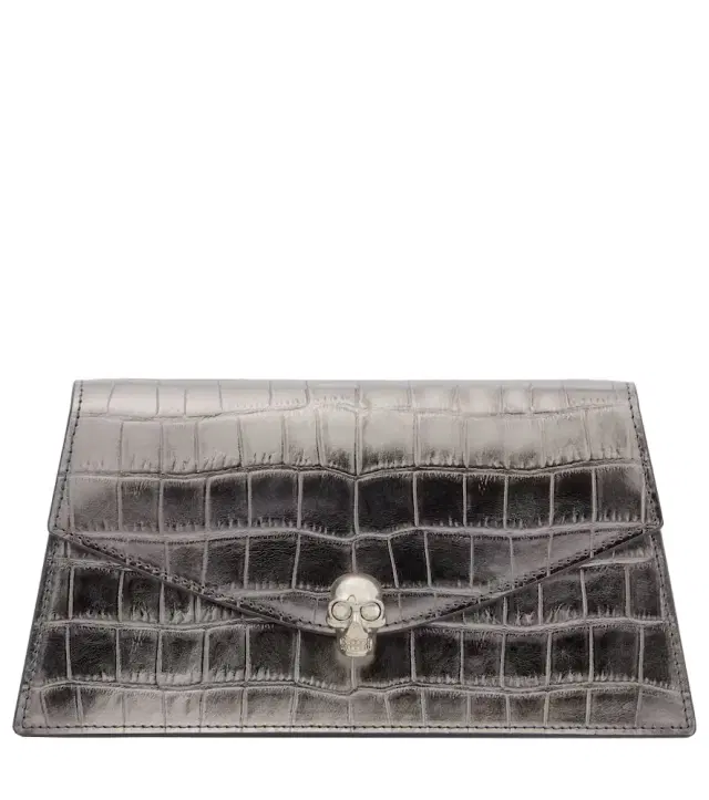 McQueen Skull Mini croc-effect leather clutch