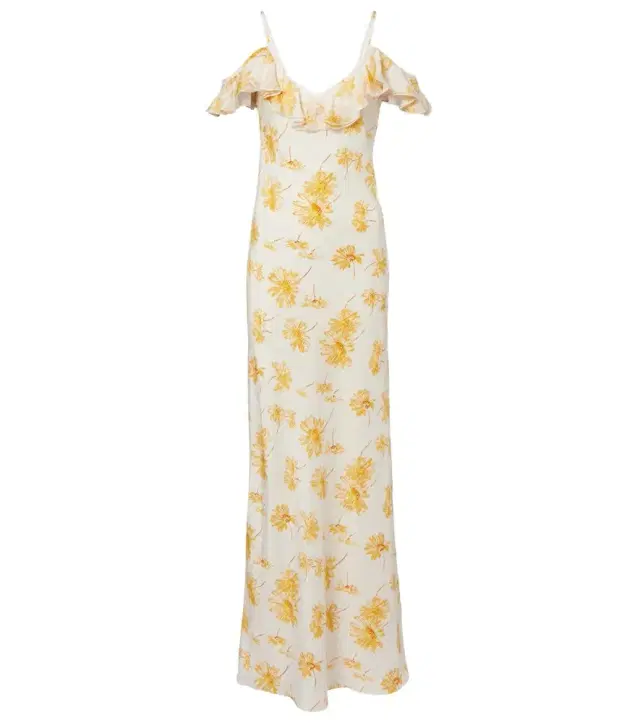 Rodarte Floral ruffled silk moiré slip dress