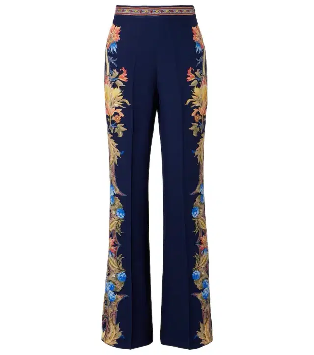 Floral silk straight pants