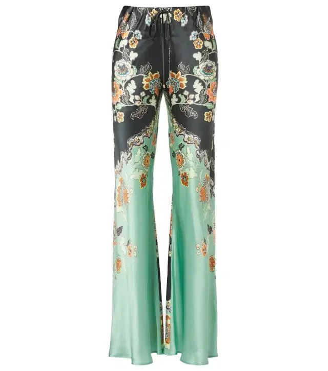 Floral silk satin flared pants