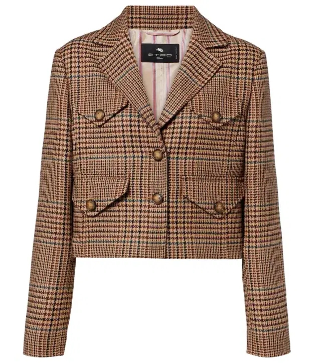 Houndstooth cropped wool blazer