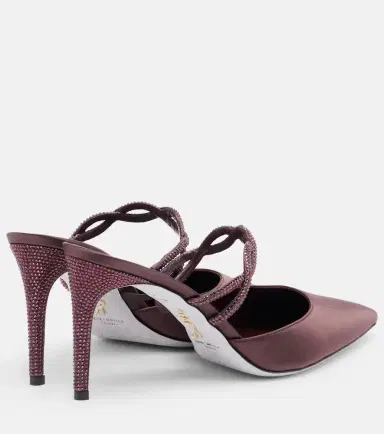 René Caovilla Crystal-embellished satin mules | Thumbnail 4