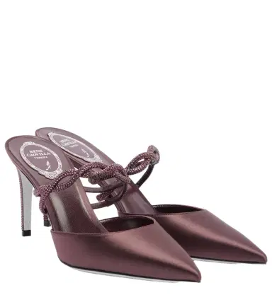 René Caovilla Crystal-embellished satin mules | Thumbnail 1