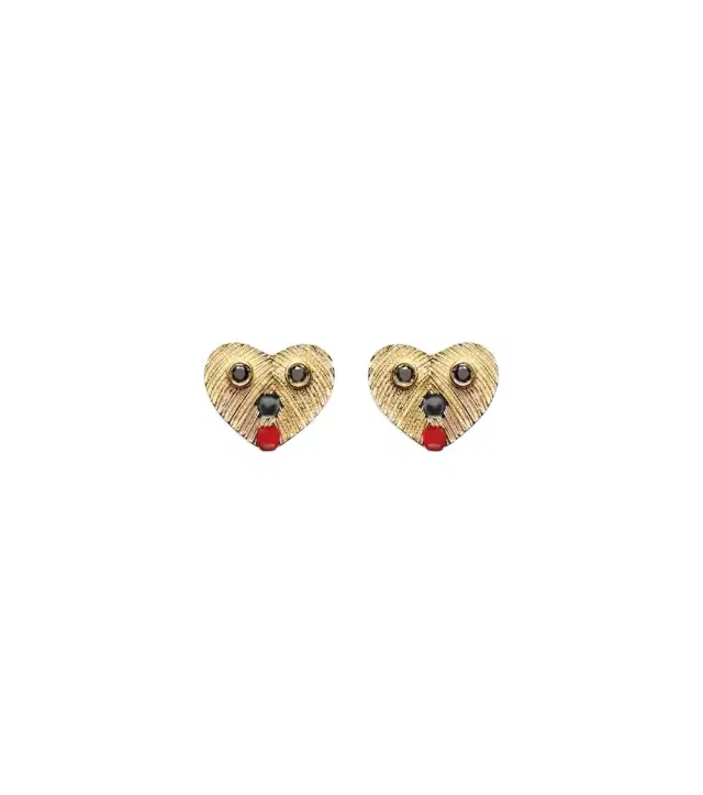 Yvonne Leon Yvonne Léon Nano Puces 9kt gold earrings with black diamonds and enamel